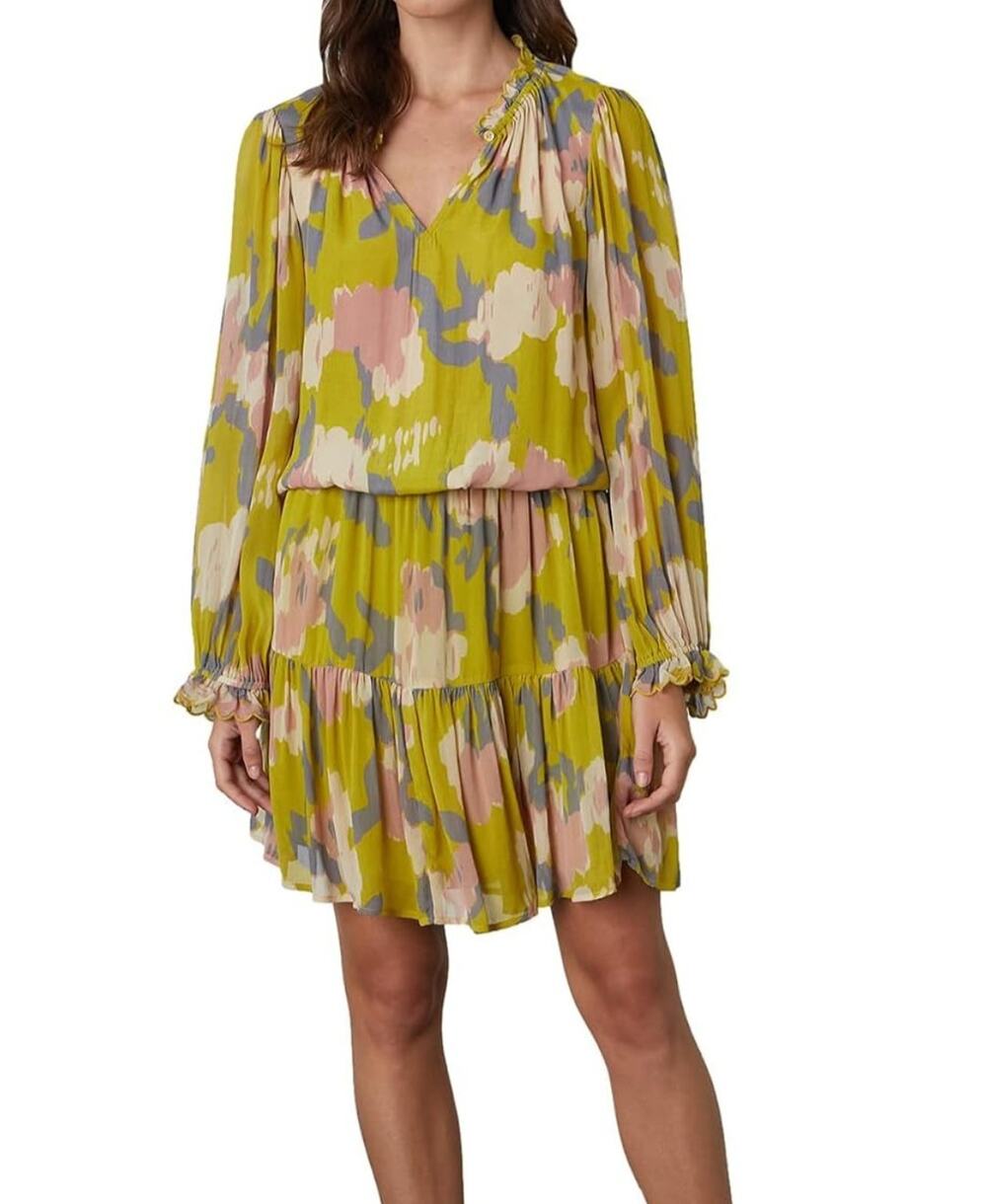Velvet Dress by Graham & Spencer Regina Soho Print Long Sleeve Green Dress Small